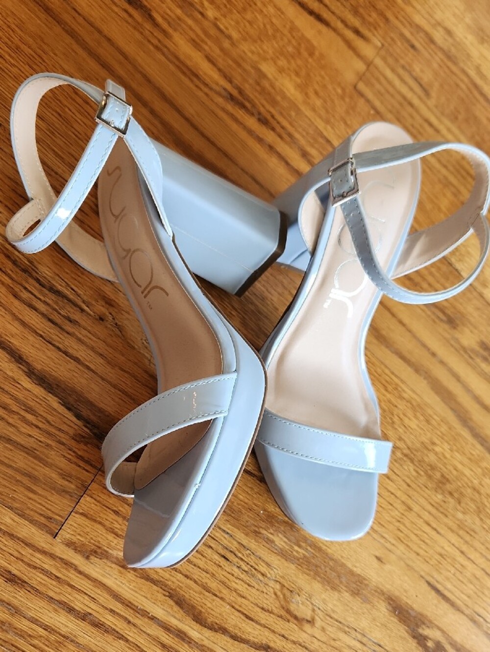 Sugar Light Blue Ankle-Strap Block Heel Sandals - Picture 3 of 9